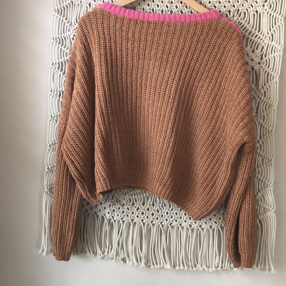 Lumière cropped chunky cable knit color block knit sweater sz M - Picture 6 of 7